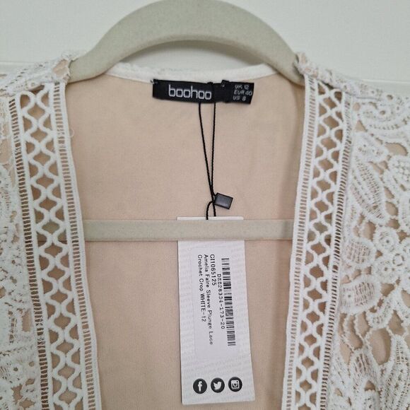 Boohoo cropped knitted lacey‎ top long sleeve size 8 - Picture 2 of 8